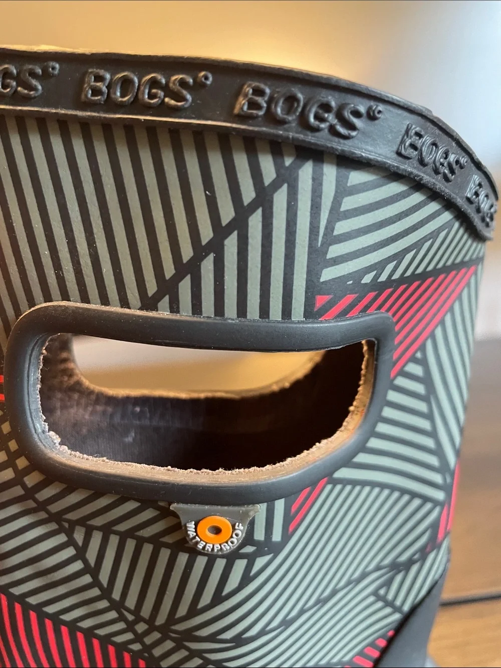 Bogs Black Rain Boots with Red Accents